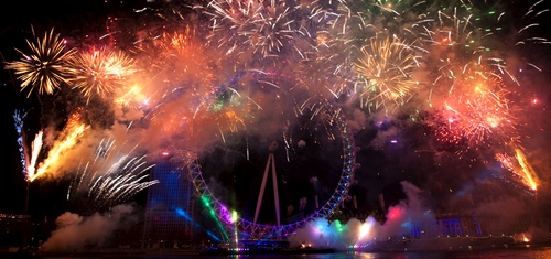 Fuegos artificiales desde el London Eye en nochevieja